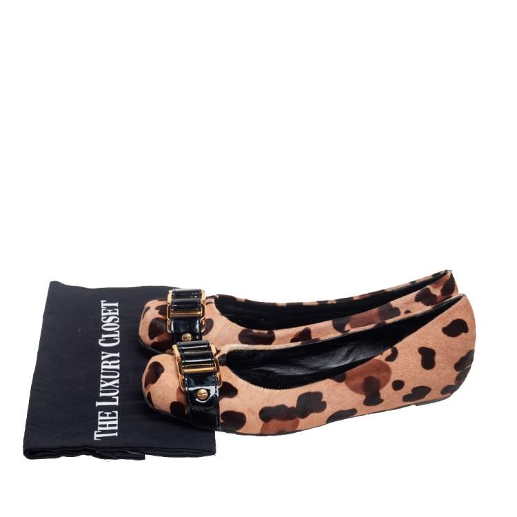 Pre Owned Tory Burch Brown Animal Print Calf Hair Ballet Flats Size 39.5