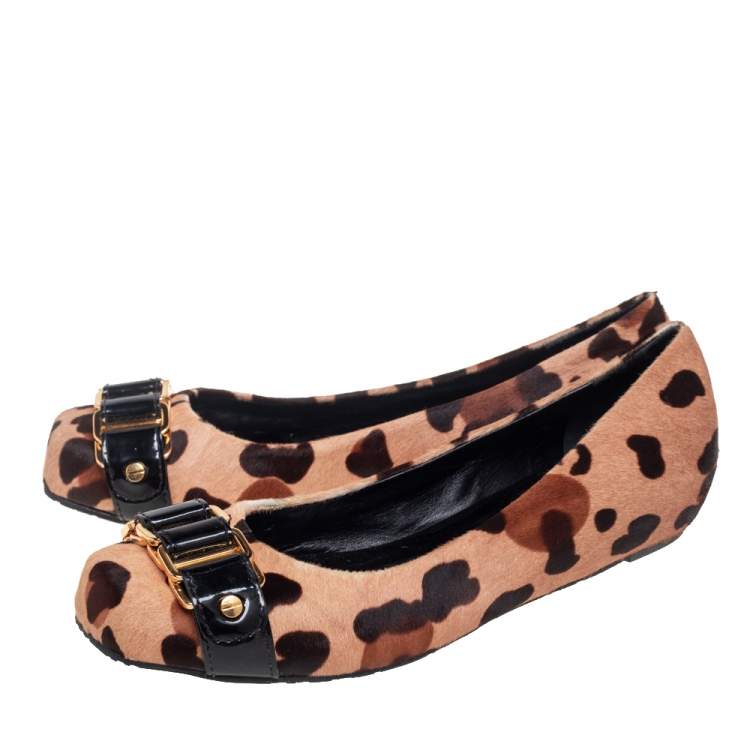Pre Owned Tory Burch Brown Animal Print Calf Hair Ballet Flats Size 39.5