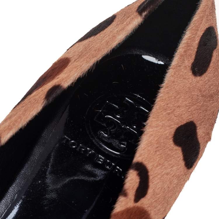 Pre Owned Tory Burch Brown Animal Print Calf Hair Ballet Flats Size 39.5