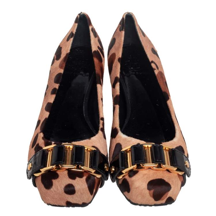 Pre Owned Tory Burch Brown Animal Print Calf Hair Ballet Flats Size 39.5