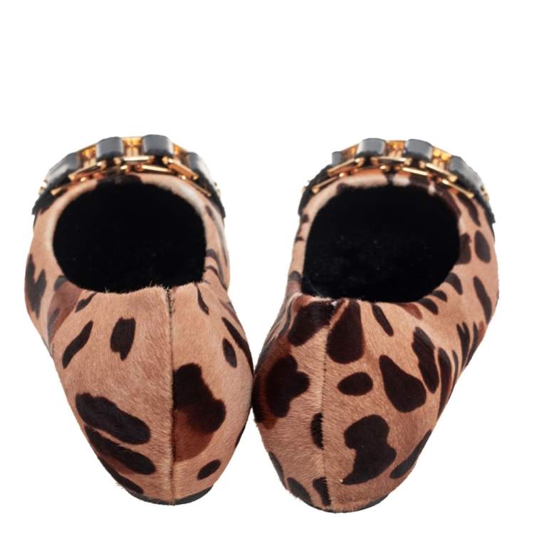 Pre Owned Tory Burch Brown Animal Print Calf Hair Ballet Flats Size 39.5