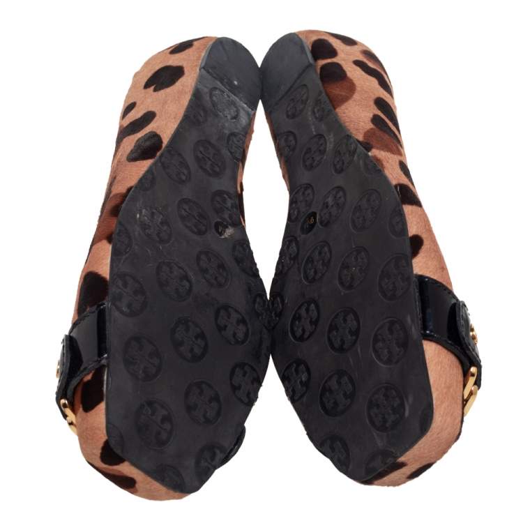 Pre Owned Tory Burch Brown Animal Print Calf Hair Ballet Flats Size 39.5