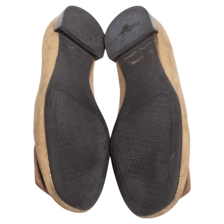Pre Owned Tory Burch Gold Suede Ballet Flats Size 37