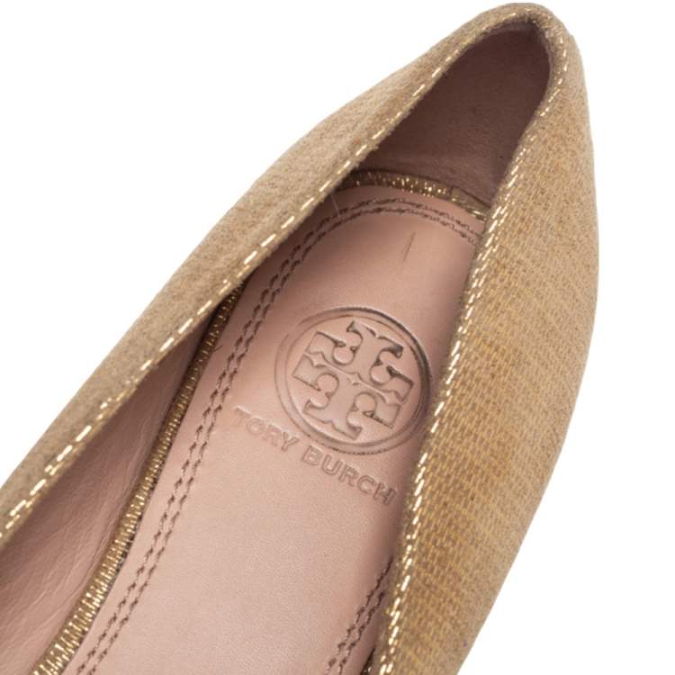 Pre Owned Tory Burch Gold Suede Ballet Flats Size 37