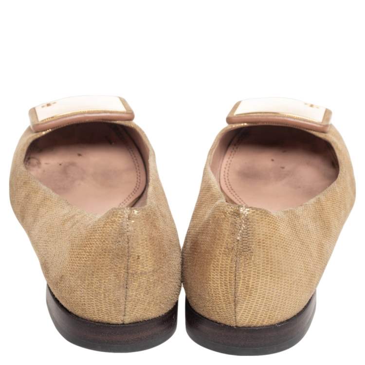 Pre Owned Tory Burch Gold Suede Ballet Flats Size 37