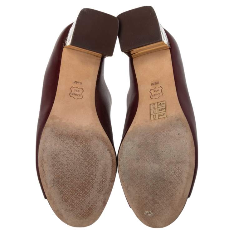 Pre Owned Tory Burch Burgundy Leather Finley Mule Sandals Size 38.5