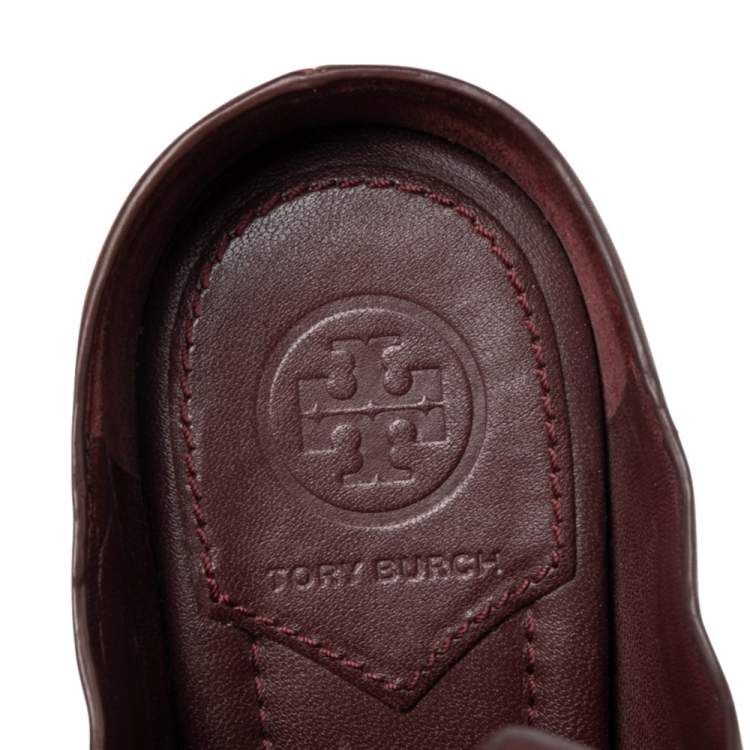 Pre Owned Tory Burch Burgundy Leather Finley Mule Sandals Size 38.5