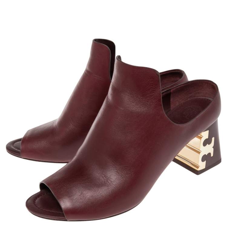 Pre Owned Tory Burch Burgundy Leather Finley Mule Sandals Size 38.5