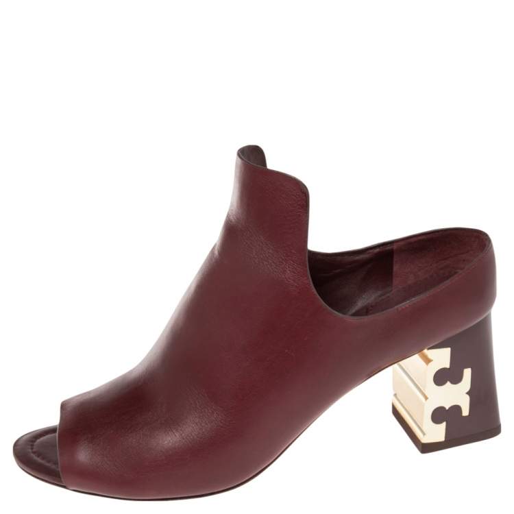 Pre Owned Tory Burch Burgundy Leather Finley Mule Sandals Size 38.5