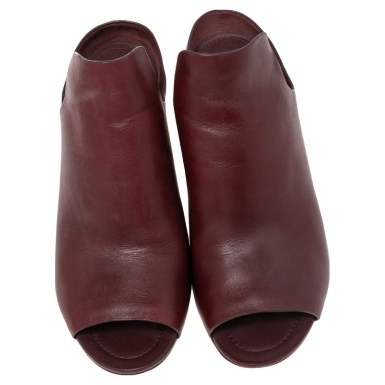 Pre Owned Tory Burch Burgundy Leather Finley Mule Sandals Size 38.5