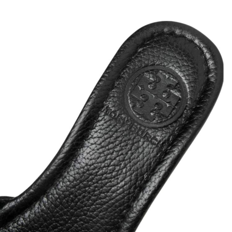 Pre Owned Tory Burch Black Leather Elina Wedge Platform Sandals Size 37