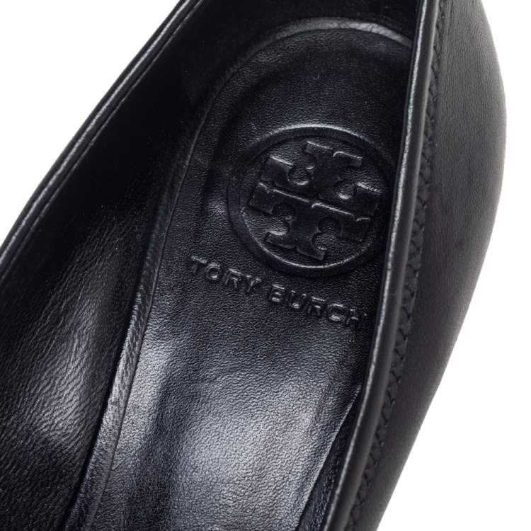 Pre Owned Tory Burch Black Leather Chelsea Wedge Pumps Size 37