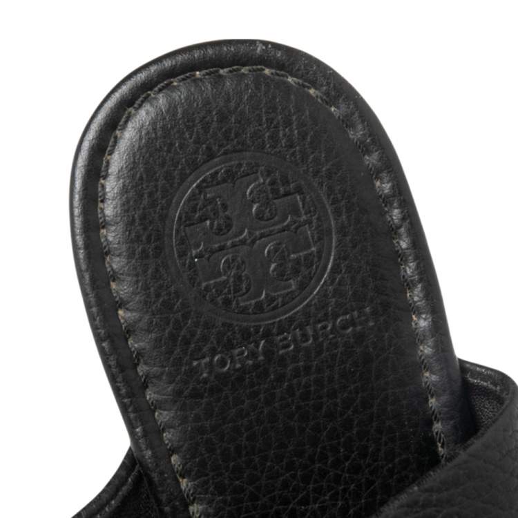 Pre Owned Tory Burch Black Leather Amanda Thong Flat Sandals Size 41