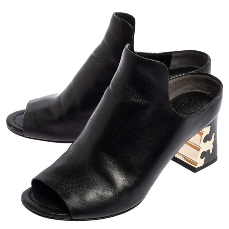 Pre Owned Tory Burch Black Leather Finley Mule Sandals Size 37
