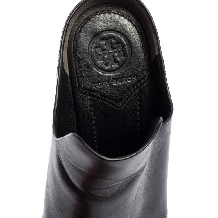 Pre Owned Tory Burch Black Leather Finley Mule Sandals Size 37