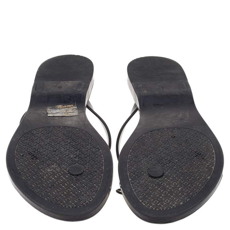Pre Owned Tory Burch Black Rubber Bow Thong Flats Size 39