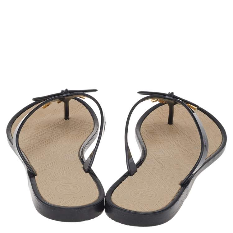Pre Owned Tory Burch Black Rubber Bow Thong Flats Size 39