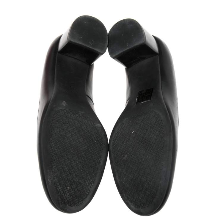Pre Owned Tory Burch Black Leather Janey Block Heel Pumps Size 37
