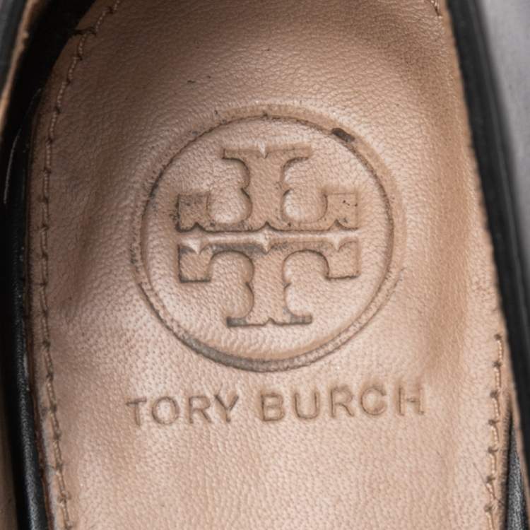 Pre Owned Tory Burch Black Leather Janey Block Heel Pumps Size 37