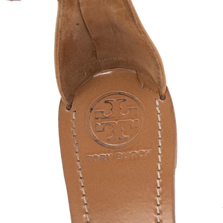 Pre Owned Tory Burch Tan Leather Mignon Braided Flat Sandals Size 38.5