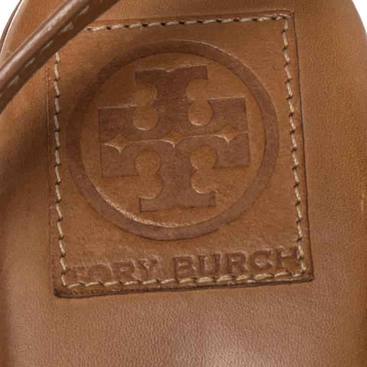 Pre Owned Tory Burch Tan Woven Leather Widdianne Clog Sandals Size 38.5