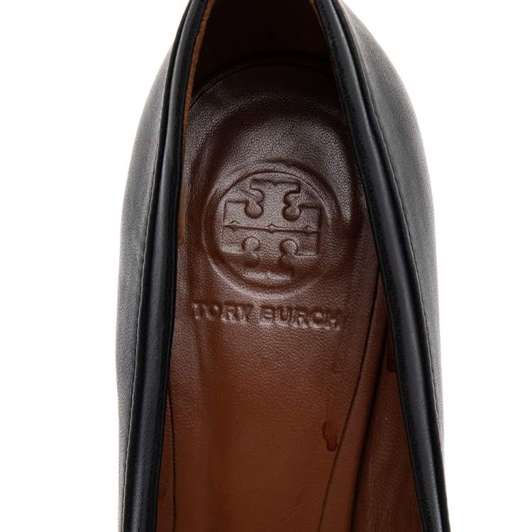 Pre Owned Tory Burch Black Leather Shelby Floral Block Heel Pumps Size 39
