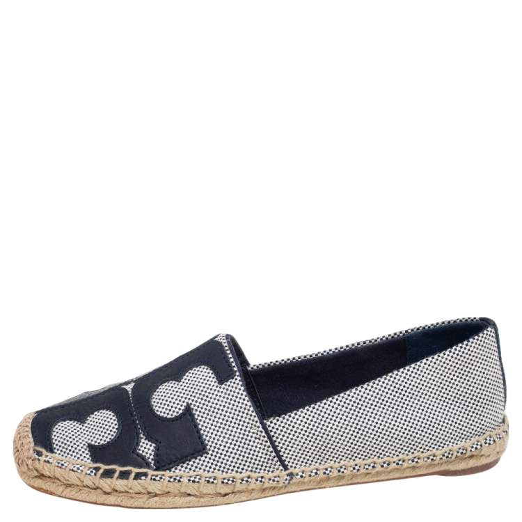 Tory Burch Blue/White Canvas And Leather Poppy Logo Espadrilles Size 37 Tory  Burch | TLC
