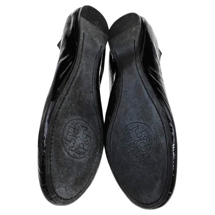 Pre Owned Tory Burch Black Patent Leather Caroline Ballet Flats Size 41