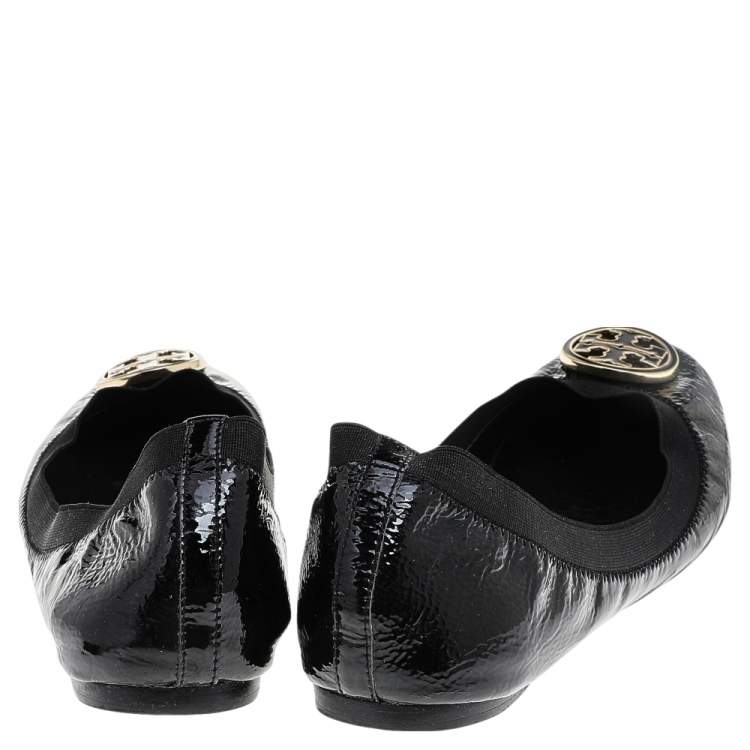Pre Owned Tory Burch Black Patent Leather Caroline Ballet Flats Size 41