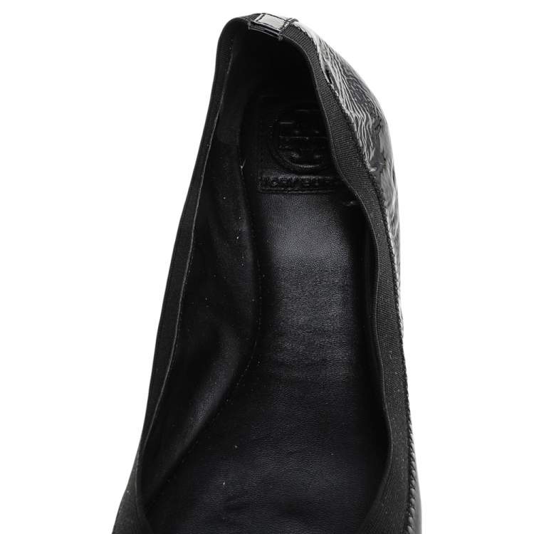 Pre Owned Tory Burch Black Patent Leather Caroline Ballet Flats Size 41