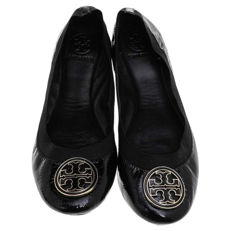 Pre Owned Tory Burch Black Patent Leather Caroline Ballet Flats Size 41
