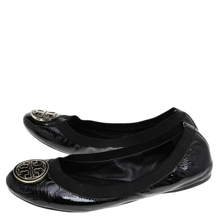 Pre Owned Tory Burch Black Patent Leather Caroline Ballet Flats Size 41