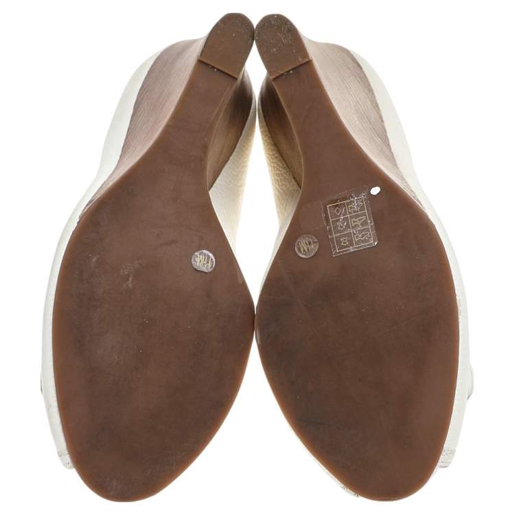 Pre Owned Tory Burch White Leather Amanda Peep Toe Wedge Pumps Size 41