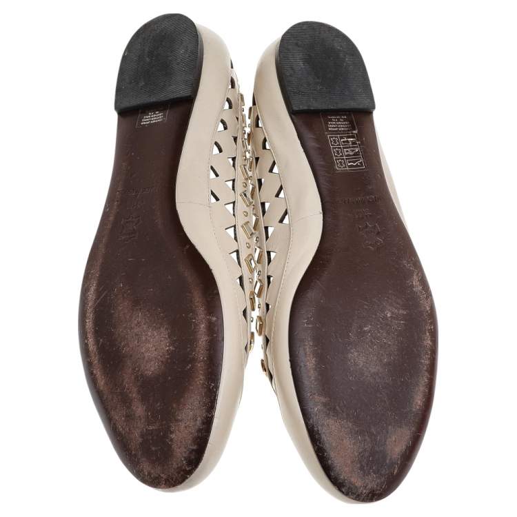 Pre Owned Tory Burch White Leather Kingsbridge Ballet Flats Size 41