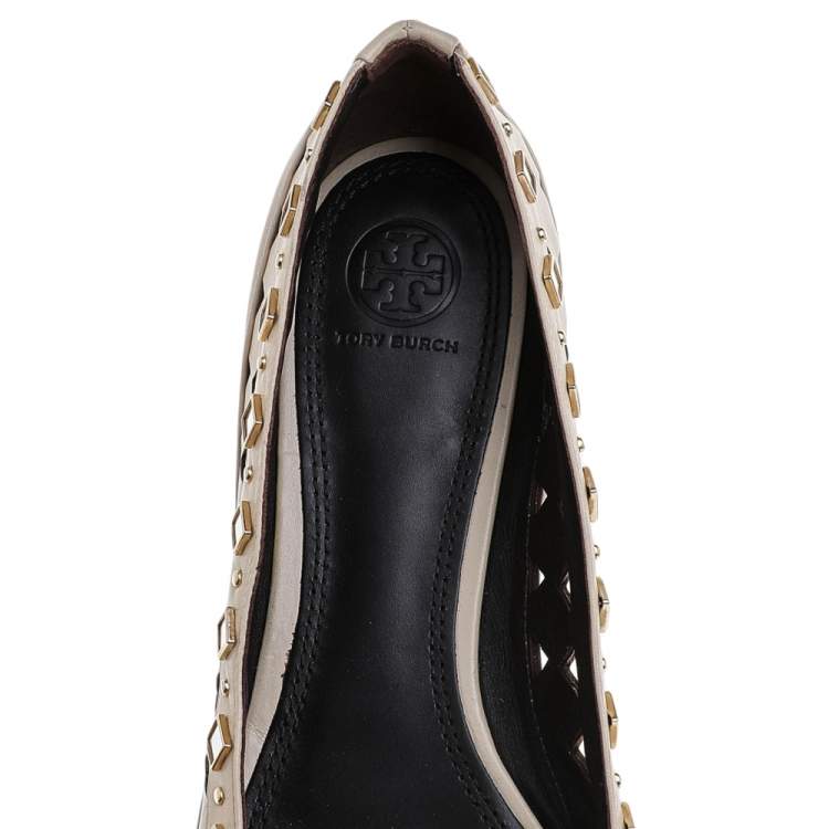 Pre Owned Tory Burch White Leather Kingsbridge Ballet Flats Size 41