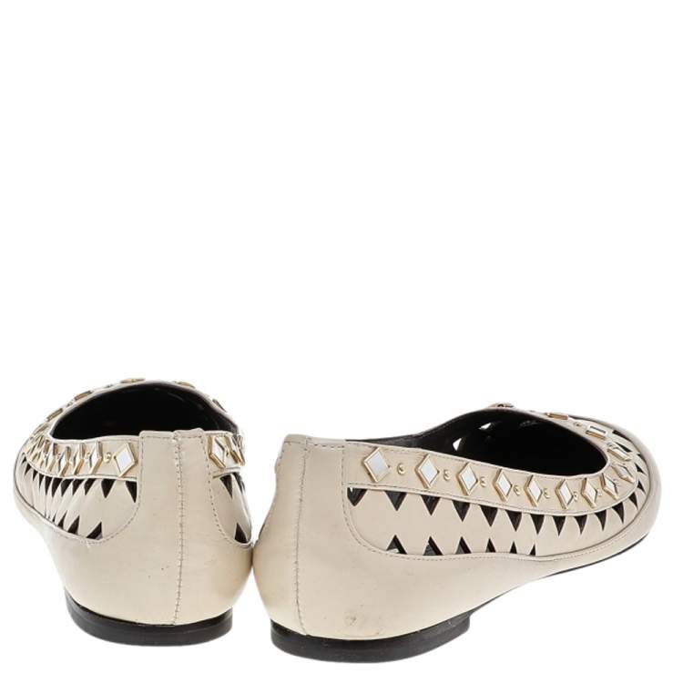 Pre Owned Tory Burch White Leather Kingsbridge Ballet Flats Size 41
