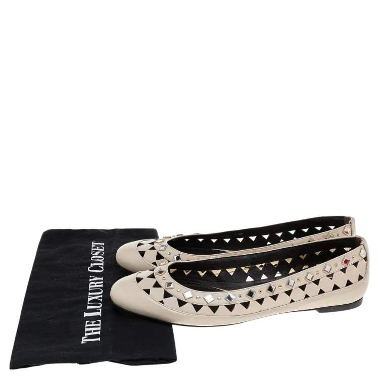 Pre Owned Tory Burch White Leather Kingsbridge Ballet Flats Size 41