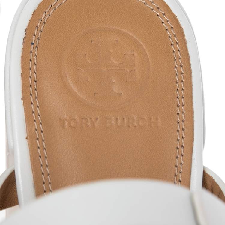 Pre Owned Tory Burch White Leather Faux Peal Embellished Emmy Ankle Strap Sandals Size 38.5