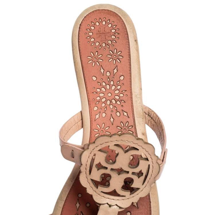 Pre Owned Tory Burch Pink Leather Mini Miller Thong Flat Sandals Size 41