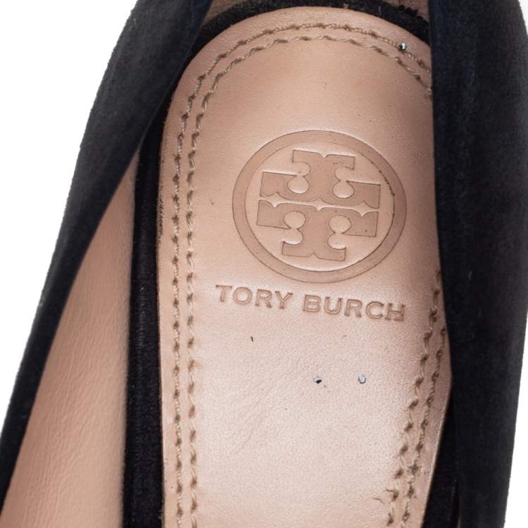 Pre Owned Tory Burch Black Suede Peep Toe Wedge Pumps Size 38