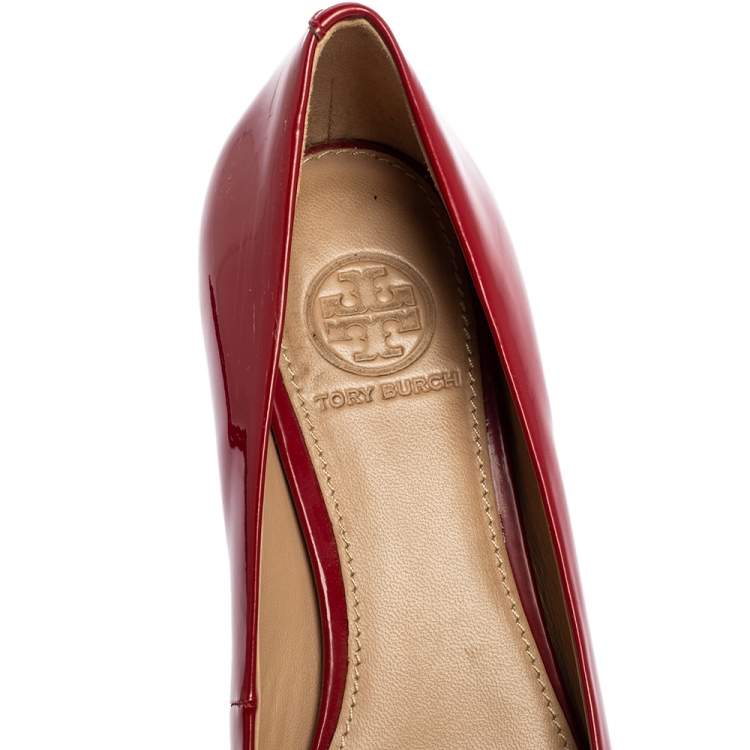 Pre Owned Tory Burch Red Patent Leather Gigi Pumps Size 37