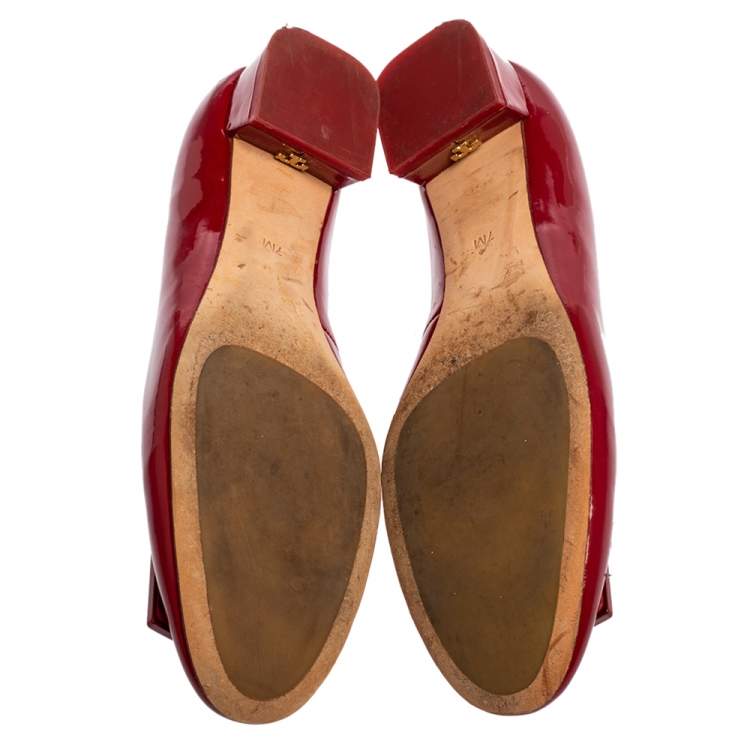 Pre Owned Tory Burch Red Patent Leather Gigi Pumps Size 37