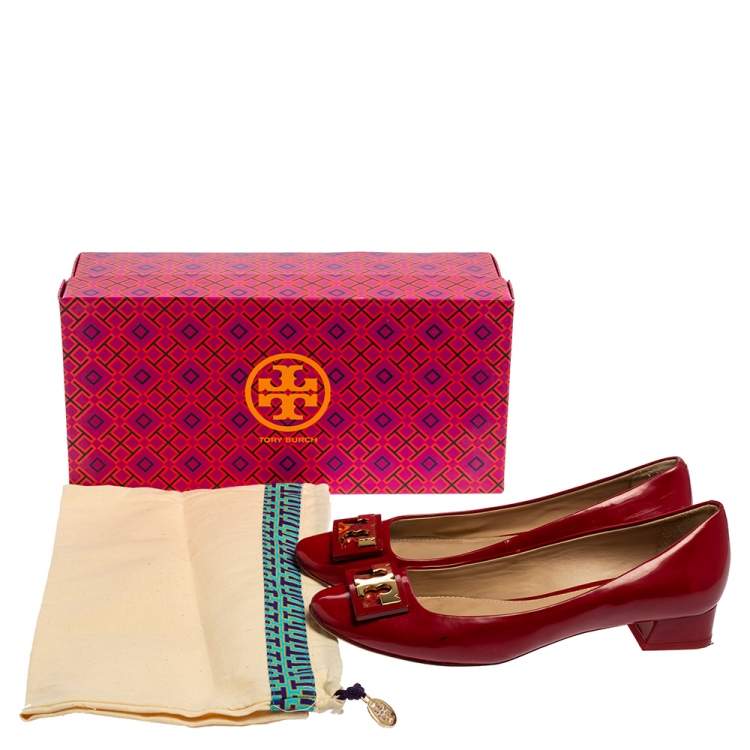 Pre Owned Tory Burch Red Patent Leather Gigi Pumps Size 37
