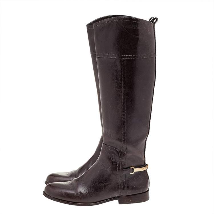 مملوكة مسبقًا Tory Burch Brown Leather Mid Calf Boots Size 37