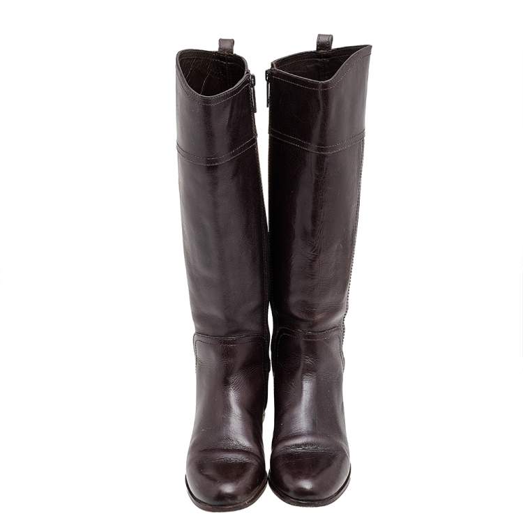 مملوكة مسبقًا Tory Burch Brown Leather Mid Calf Boots Size 37