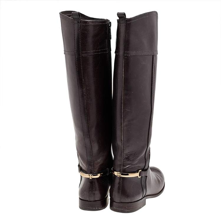 مملوكة مسبقًا Tory Burch Brown Leather Mid Calf Boots Size 37