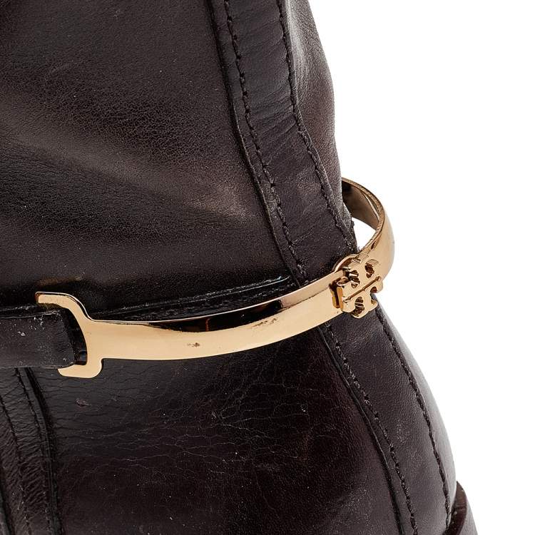 مملوكة مسبقًا Tory Burch Brown Leather Mid Calf Boots Size 37