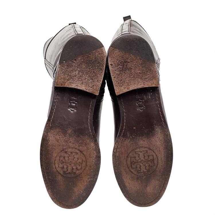 مملوكة مسبقًا Tory Burch Brown Leather Mid Calf Boots Size 37