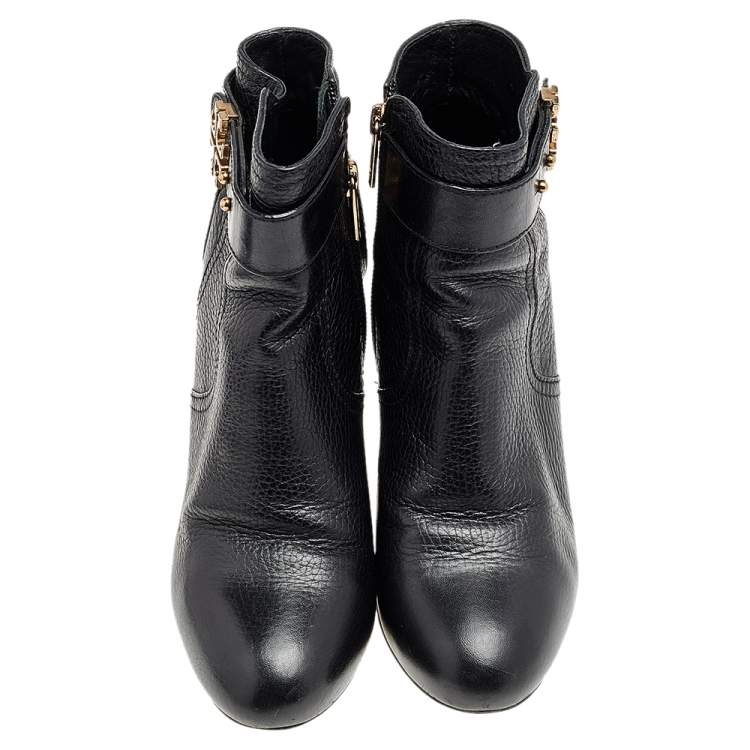 Pre Owned Tory Burch Black Leather Wedge Ankle Length Boots Size 37