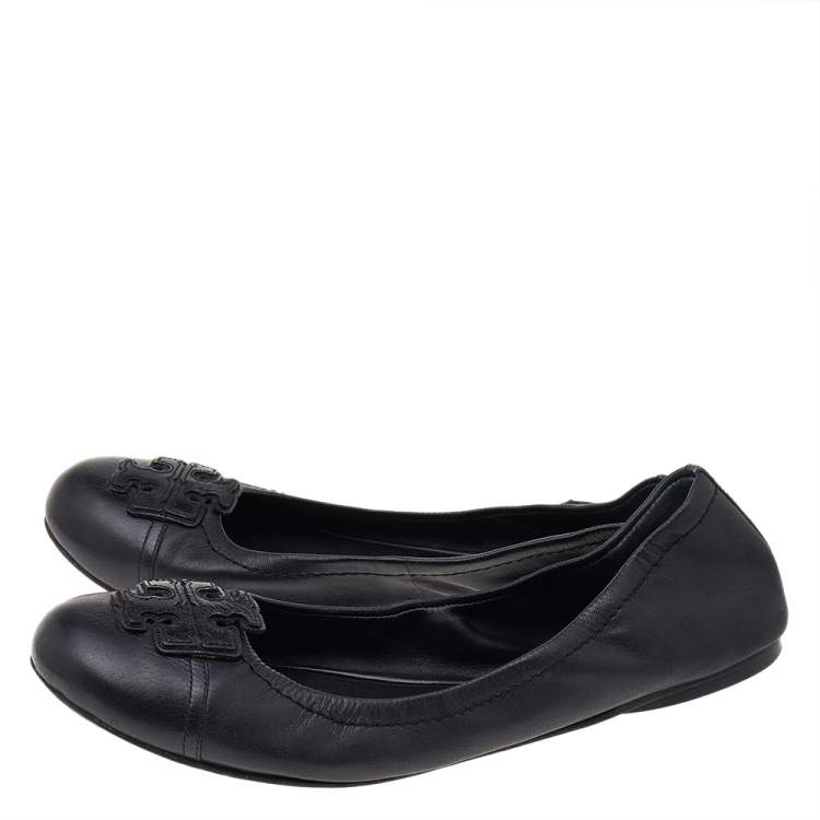 Pre Owned Tory Burch Black Leather Ballet Flats Size 39.5